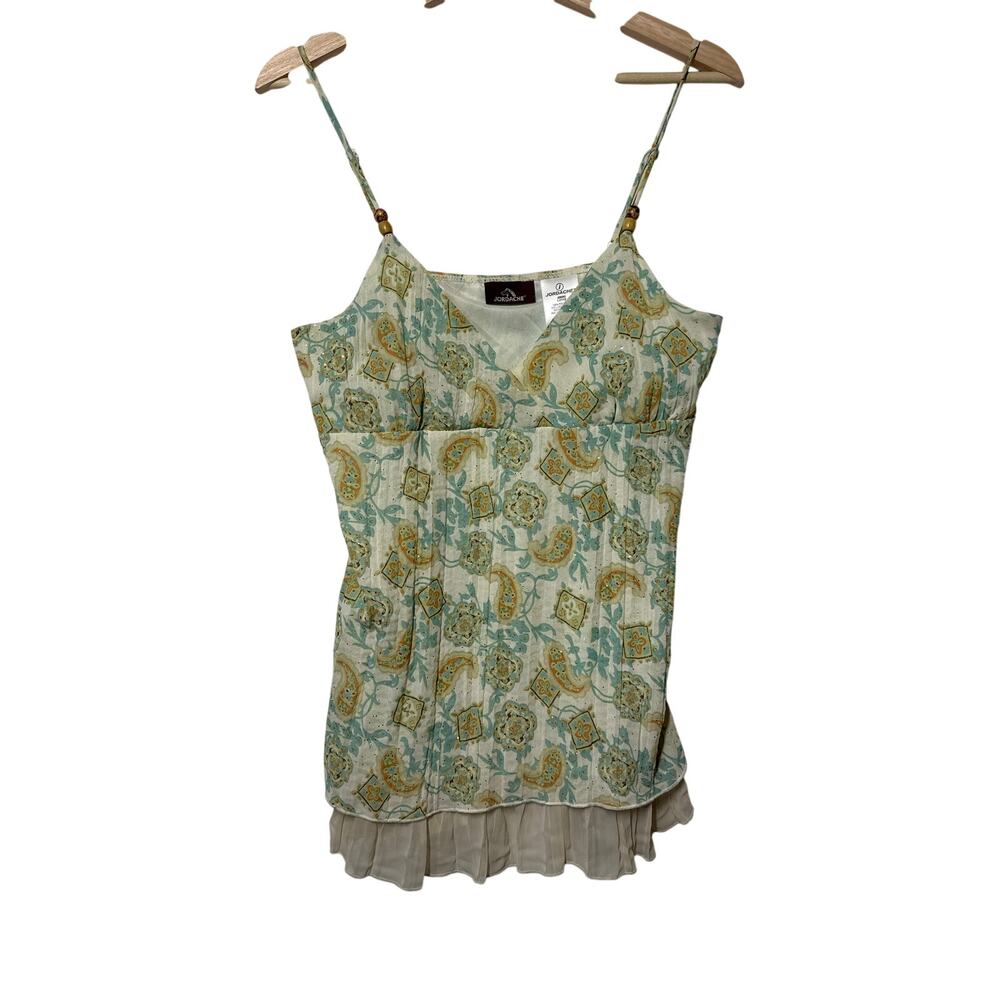 Jordache Babydoll Pleated Floral Paisley Cami Tank Top Sz L 11/13 Fairy Y2K 80s